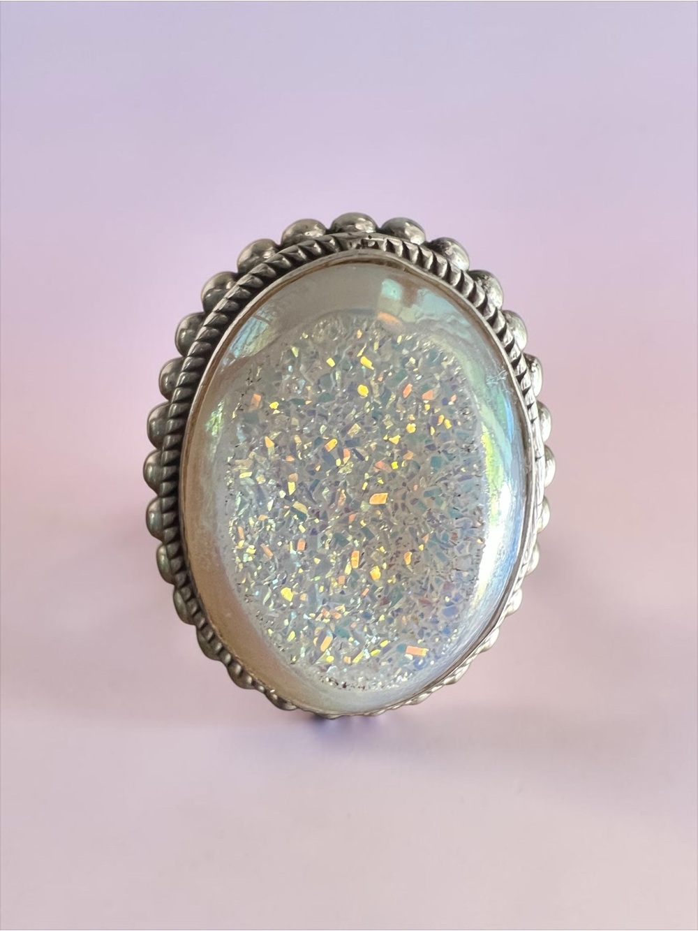 💖 Sterling Silver Iridescent Window Druzy Ring 💖